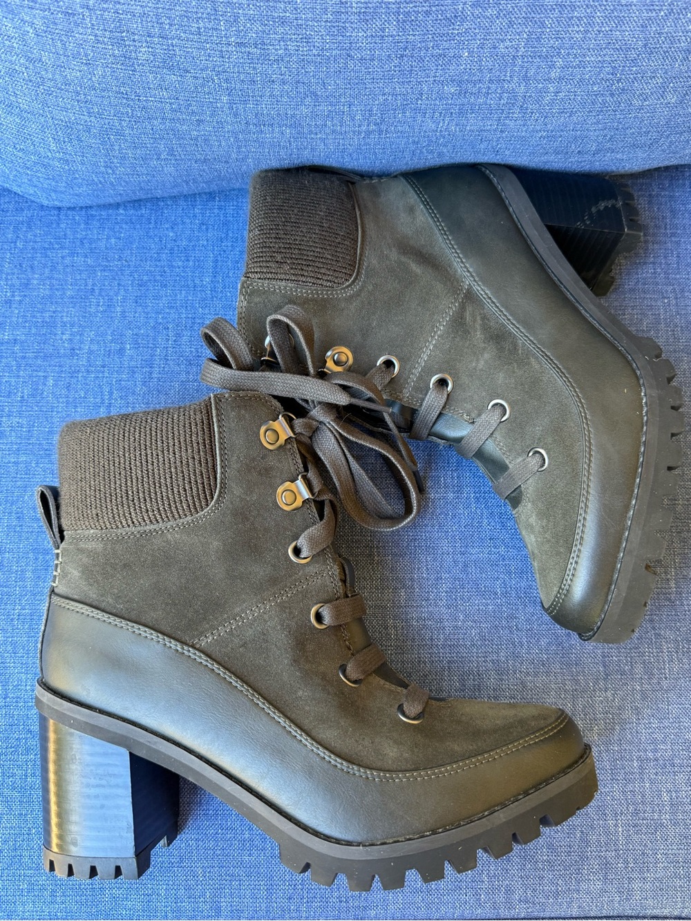 UGG Waterproof Olive Lace-Up Suede Block Heel Boots